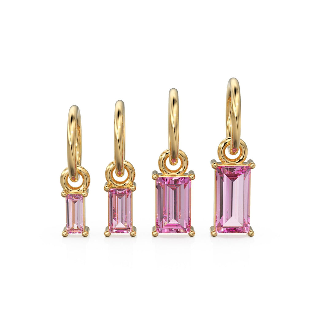 Tourmaline TINY Baguette Charm Pendant / 14k 18k Solid Gold Pendant / Baguette Pink Tourmaline Pendant / Pink Gemtone Charm / 5x3mm 6x3mm