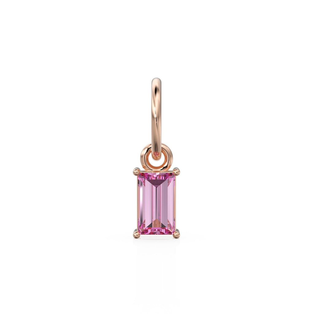 Tourmaline TINY Baguette Charm Pendant / 14k 18k Solid Gold Pendant / Baguette Pink Tourmaline Pendant / Pink Gemtone Charm / 5x3mm 6x3mm