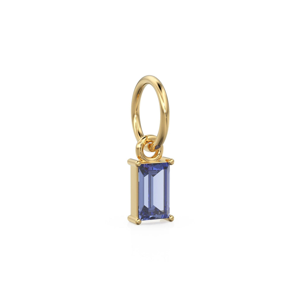 Tanzanite TINY Baguette Charm Pendant / 14k 18k Solid Gold Pendant / Baguette Blue Tanzanite Pendant / Petite Tanzanite Charm / 5x3mm 6x3mm