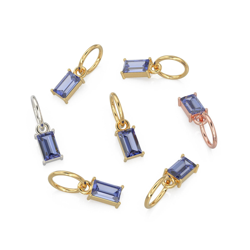 Tanzanite TINY Baguette Charm Pendant / 14k 18k Solid Gold Pendant / Baguette Blue Tanzanite Pendant / Petite Tanzanite Charm / 5x3mm 6x3mm