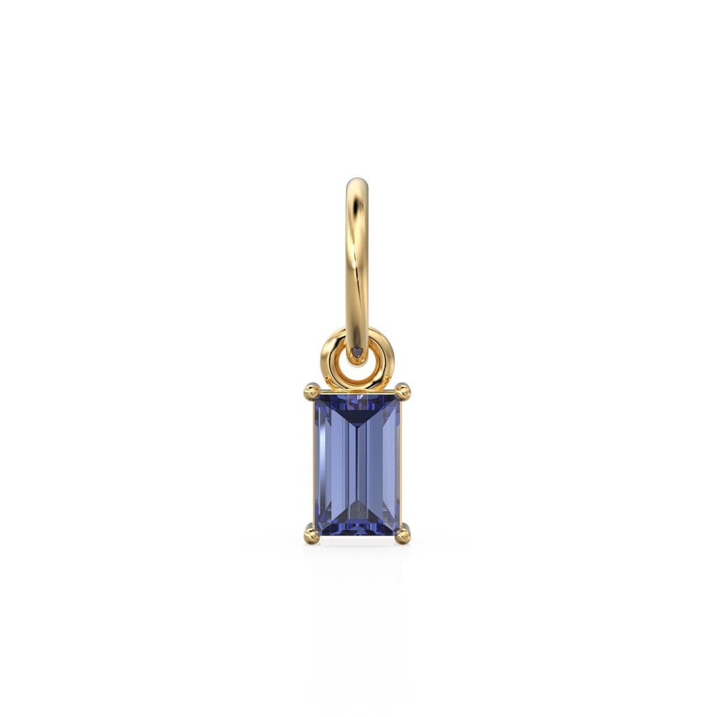 Tanzanite TINY Baguette Charm Pendant / 14k 18k Solid Gold Pendant / Baguette Blue Tanzanite Pendant / Petite Tanzanite Charm / 5x3mm 6x3mm