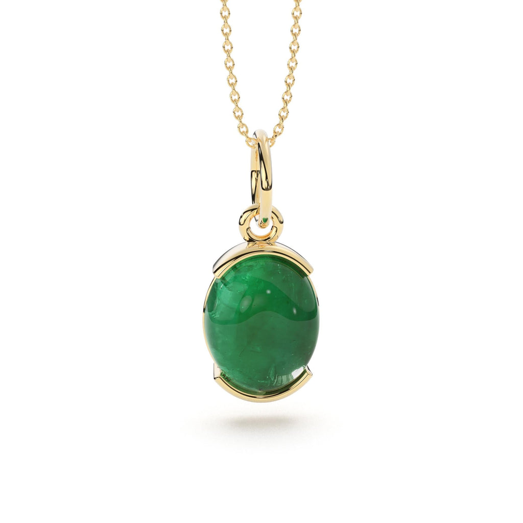 Zambian Emerald Charm Pendant / 14k 18k Solid Gold Pendant / Oval Emerald Vintage Pendant / Cabochon Zambian Emerald Charm /