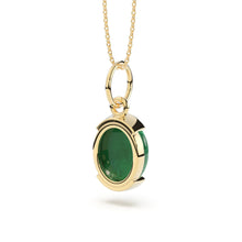 Load image into Gallery viewer, Zambian Emerald Charm Pendant / 14k 18k Solid Gold Pendant / Oval Emerald Vintage Pendant / Cabochon Zambian Emerald Charm /