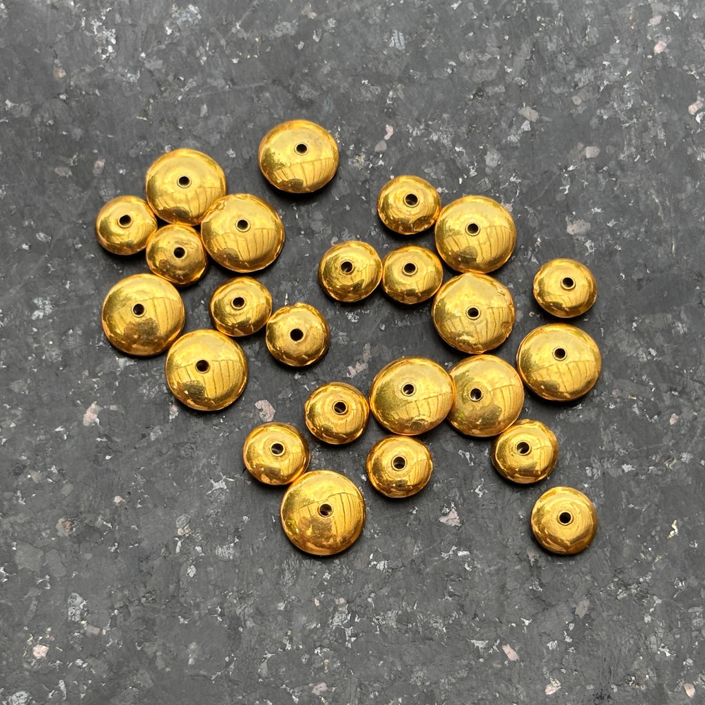 18k Solid Yellow Gold Smooth Bicone Saucer Spacer Findings Beads (4) Jewelry Making Supplies 6mm 8mm 10mm