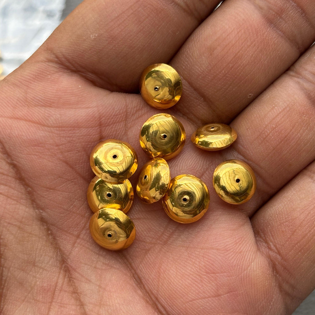 18k Solid Yellow Gold Smooth Bicone Saucer Spacer Findings Beads 10mm (2) Jewelry Making Supplies