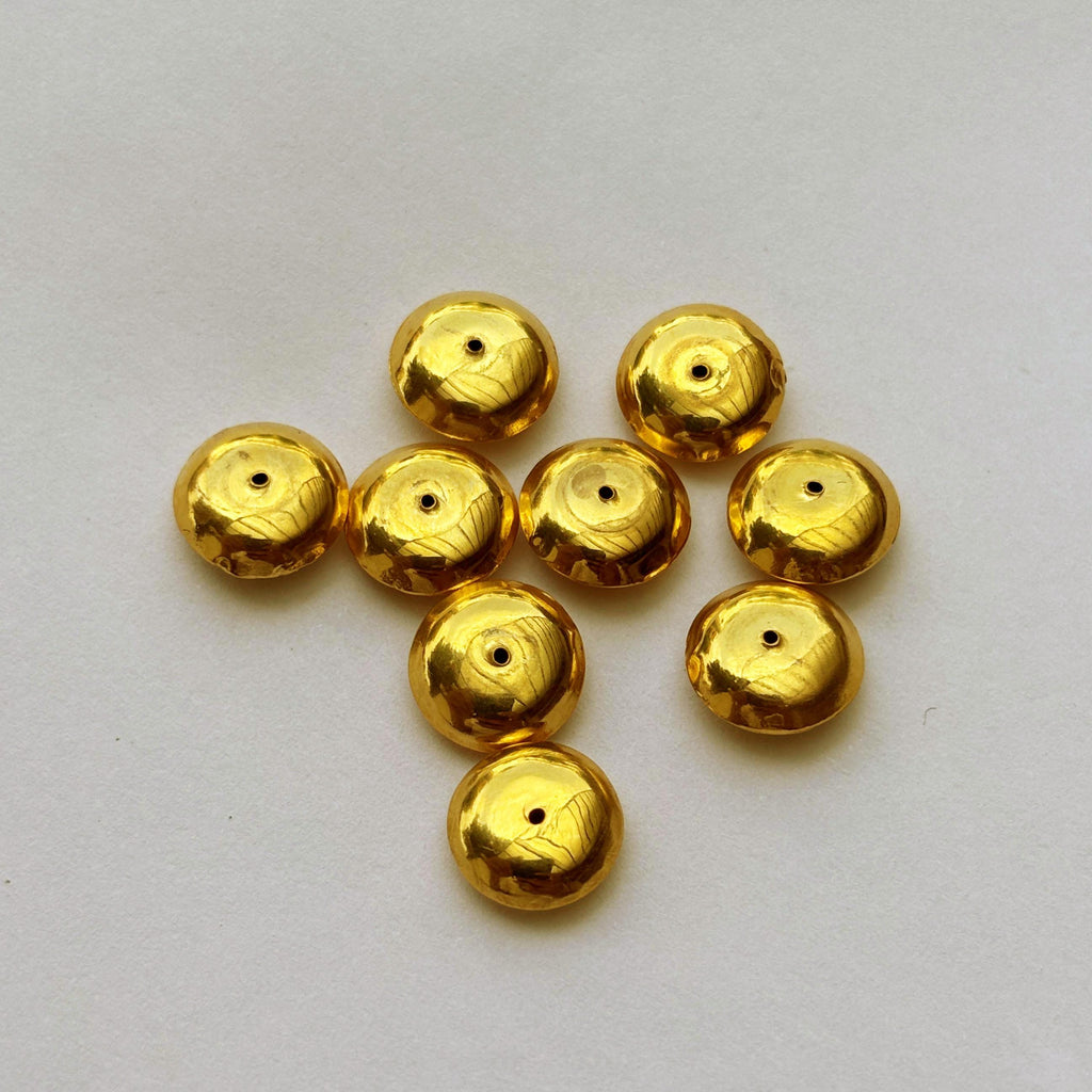 18k Solid Yellow Gold Smooth Bicone Saucer Spacer Findings Beads 10mm (2) Jewelry Making Supplies