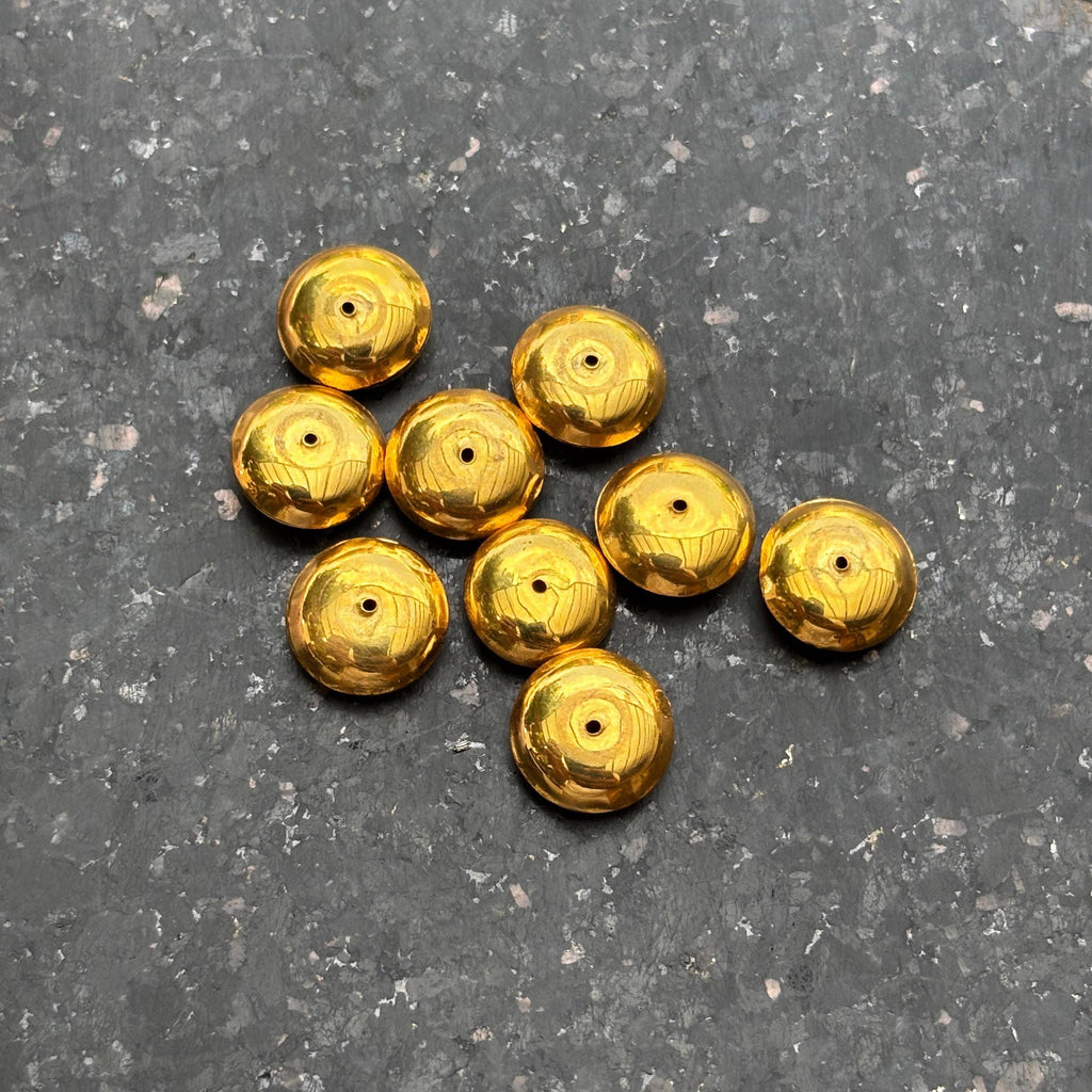 18k Solid Yellow Gold Smooth Bicone Saucer Spacer Findings Beads 10mm (2) Jewelry Making Supplies