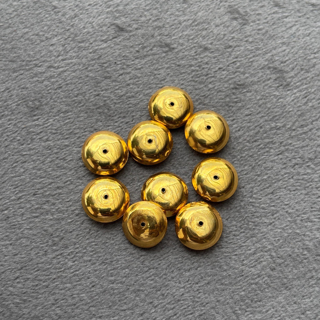 18k Solid Yellow Gold Smooth Bicone Saucer Spacer Findings Beads 10mm (2) Jewelry Making Supplies