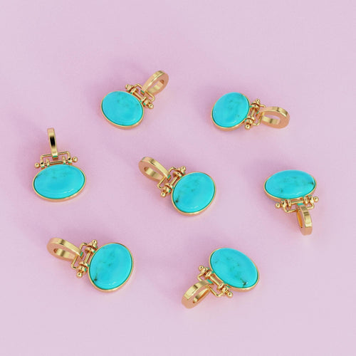 18mm x 27mm 18k Solid Yellow Gold LARGE Sleeping Beauty Turquoise Pear Bezel Pendant Charm With 5.6mm Loop Jump Ring St Patricks Day