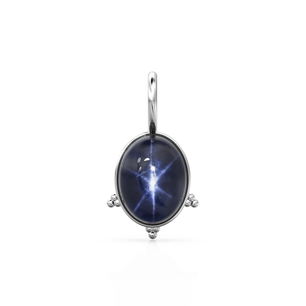 Blue Star Sapphire 18k Charm, 14K Solid Gold Charm, Gemstone Gold Charm, Gold Charm Necklace, September Birthstone Charm, Gold Charm Pendant