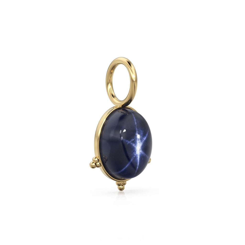 Blue Star Sapphire 18k Charm, 14K Solid Gold Charm, Gemstone Gold Charm, Gold Charm Necklace, September Birthstone Charm, Gold Charm Pendant