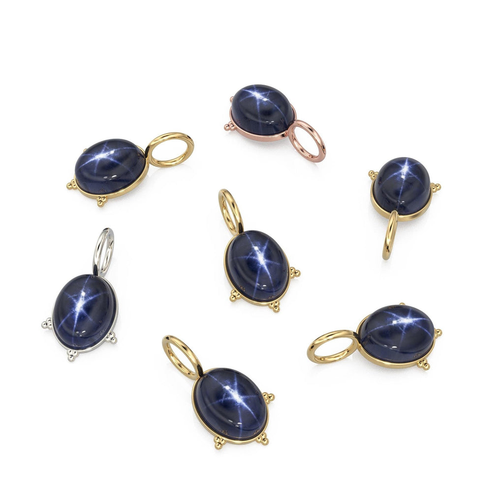 Blue Star Sapphire 18k Charm, 14K Solid Gold Charm, Gemstone Gold Charm, Gold Charm Necklace, September Birthstone Charm, Gold Charm Pendant