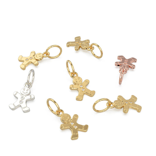 Gingerbread Man Solid Gold Charm / Gold Christmas Cookie / Festive Holiday Jewelry / Bracelet Necklace Charm / for her