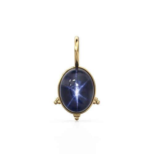 Blue Star Sapphire 18k Charm, 14K Solid Gold Charm, Gemstone Gold Charm, Gold Charm Necklace, September Birthstone Charm, Gold Charm Pendant