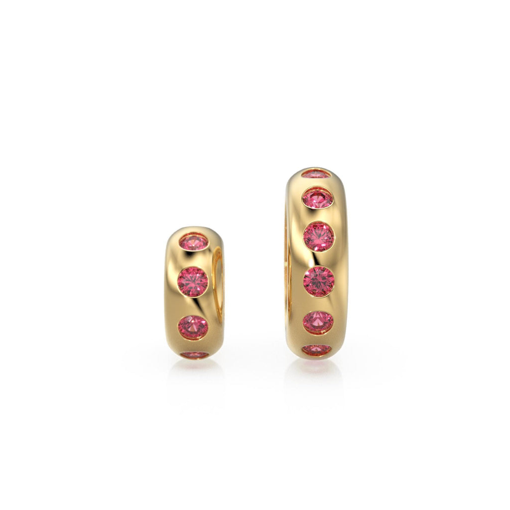 14k Gold Roundel Red Garnet Charm, Garnet Wheel Charm, Round Charm Holder Eternity Round Garnet Gemstone Band Connector, January birthstone