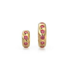 Load image into Gallery viewer, 14k Gold Roundel Red Garnet Charm, Garnet Wheel Charm, Round Charm Holder Eternity Round Garnet Gemstone Band Connector, January birthstone