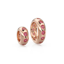 Load image into Gallery viewer, 14k Gold Roundel Red Garnet Charm, Garnet Wheel Charm, Round Charm Holder Eternity Round Garnet Gemstone Band Connector, January birthstone