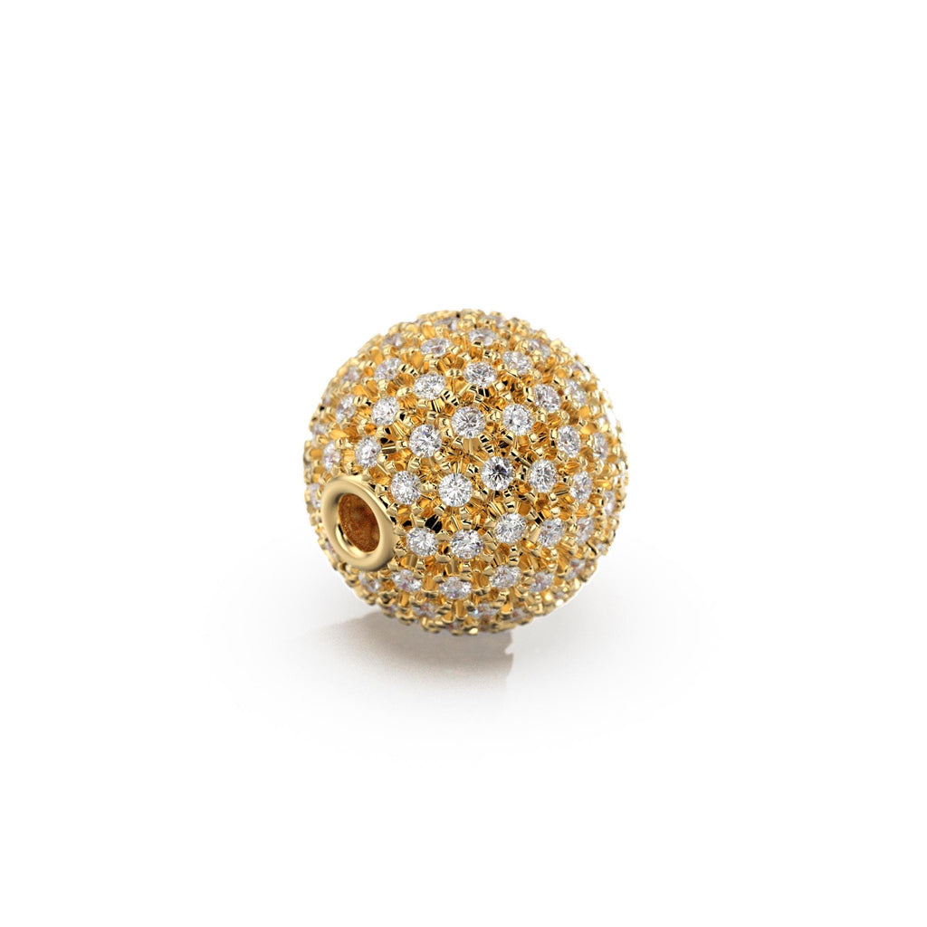 Zambian Emerald French Pave Ball Spacer Bead / 18k Solid Gold Bead / Birthstone May Charm Necklace / 10mm Spacer Finding