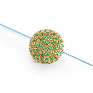 Zambian Emerald French Pave Ball Spacer Bead / 18k Solid Gold Bead / Birthstone May Charm Necklace / 10mm Spacer Finding