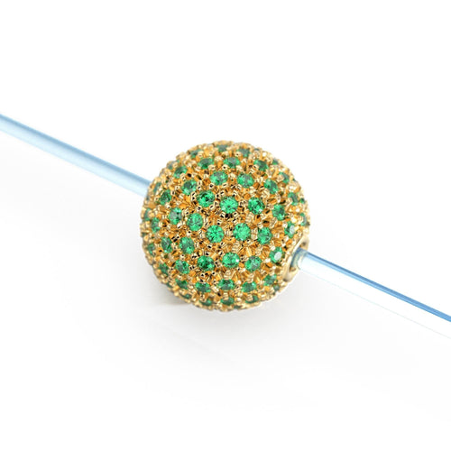 Zambian Emerald French Pave Ball Spacer Bead / 18k Solid Gold Bead / Birthstone May Charm Necklace / 10mm Spacer Finding