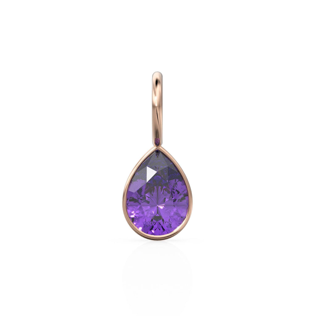 Purple Amethyst 7mm 14k Yellow Solid Gold Charm Pendant Bezel Jewelry Finding / February Birthstone / Purple Gemstone / Pear Cut Amulet