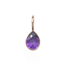 Load image into Gallery viewer, Purple Amethyst 7mm 14k Yellow Solid Gold Charm Pendant Bezel Jewelry Finding / February Birthstone / Purple Gemstone / Pear Cut Amulet