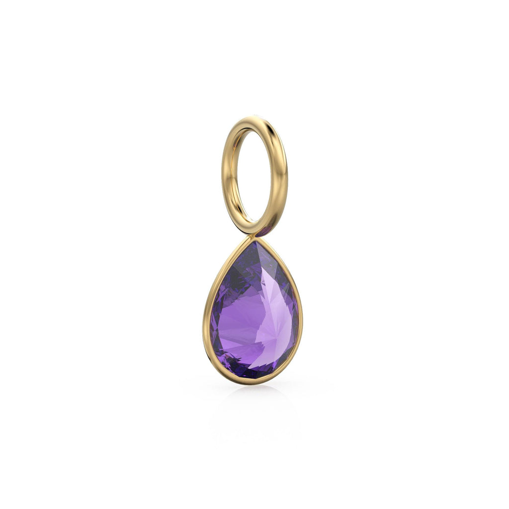 Purple Amethyst 7mm 14k Yellow Solid Gold Charm Pendant Bezel Jewelry Finding / February Birthstone / Purple Gemstone / Pear Cut Amulet