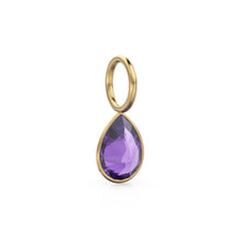 Load image into Gallery viewer, Purple Amethyst 7mm 14k Yellow Solid Gold Charm Pendant Bezel Jewelry Finding / February Birthstone / Purple Gemstone / Pear Cut Amulet