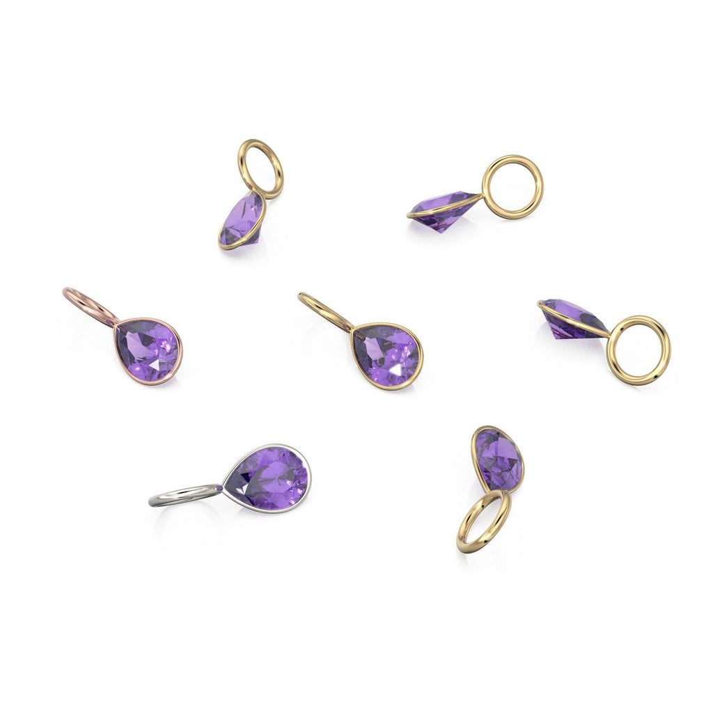 Purple Amethyst 7mm 14k Yellow Solid Gold Charm Pendant Bezel Jewelry Finding / February Birthstone / Purple Gemstone / Pear Cut Amulet