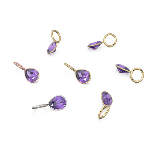 Purple Amethyst 7mm 14k Yellow Solid Gold Charm Pendant Bezel Jewelry Finding / February Birthstone / Purple Gemstone / Pear Cut Amulet