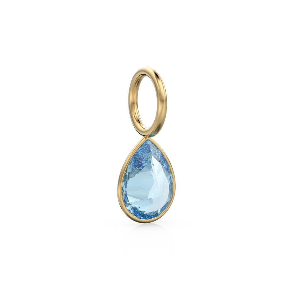 Santa Maria Aquamarine 7mm 14k Yellow Solid Gold Charm Pendant Bezel Jewelry Finding / March Birthstone / Blue Gemstone / Pear Cut Amulet