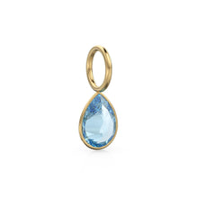 Load image into Gallery viewer, Santa Maria Aquamarine 7mm 14k Yellow Solid Gold Charm Pendant Bezel Jewelry Finding / March Birthstone / Blue Gemstone / Pear Cut Amulet