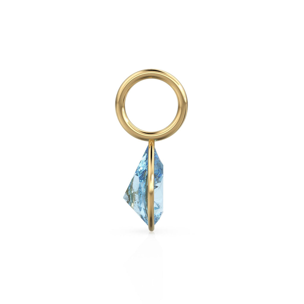 Santa Maria Aquamarine 7mm 14k Yellow Solid Gold Charm Pendant Bezel Jewelry Finding / March Birthstone / Blue Gemstone / Pear Cut Amulet