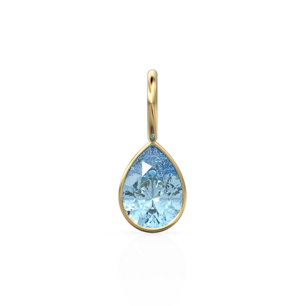 Santa Maria Aquamarine 7mm 14k Yellow Solid Gold Charm Pendant Bezel Jewelry Finding / March Birthstone / Blue Gemstone / Pear Cut Amulet