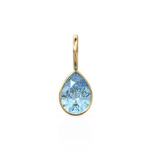 Load image into Gallery viewer, Santa Maria Aquamarine 7mm 14k Yellow Solid Gold Charm Pendant Bezel Jewelry Finding / March Birthstone / Blue Gemstone / Pear Cut Amulet