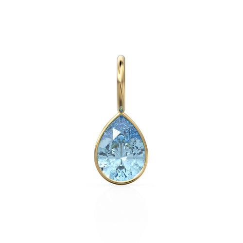 Santa Maria Aquamarine 7mm 14k Yellow Solid Gold Charm Pendant Bezel Jewelry Finding / March Birthstone / Blue Gemstone / Pear Cut Amulet