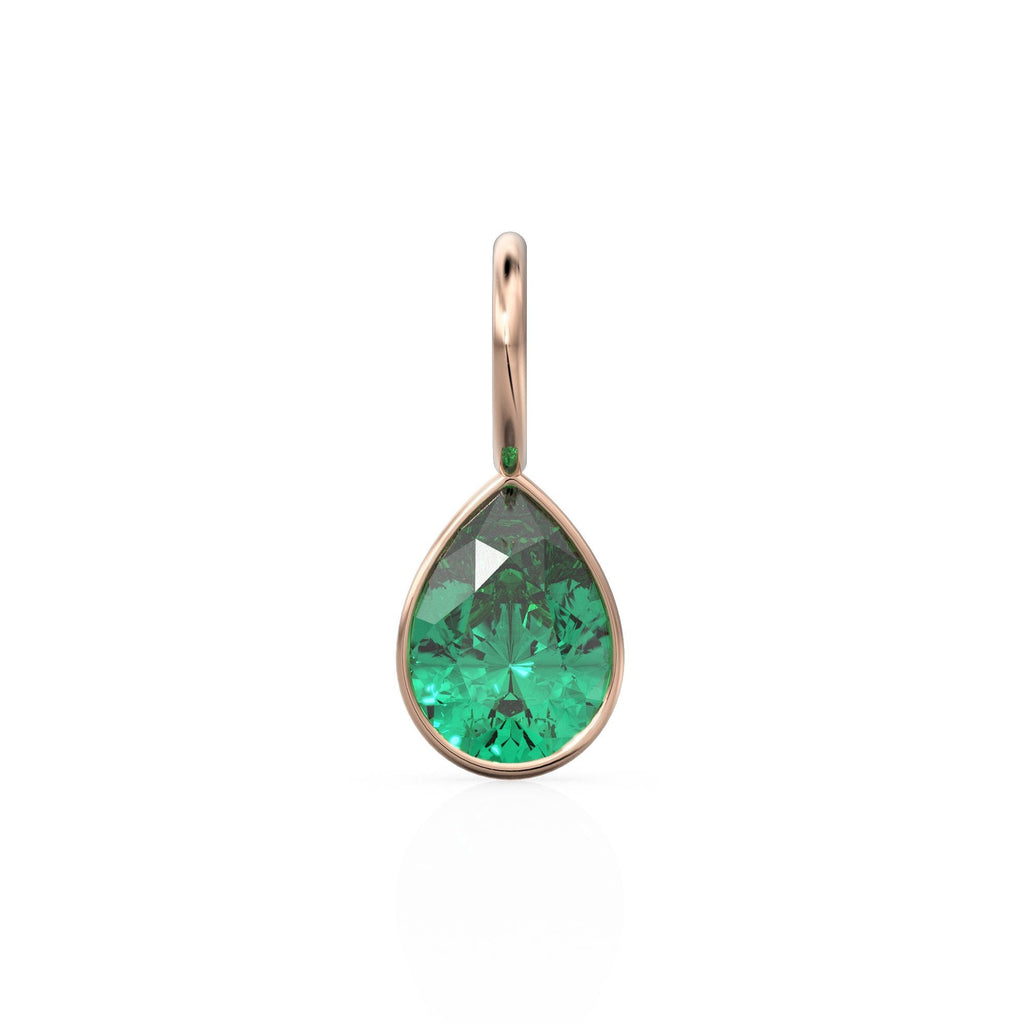 Zambian Emerald 7mm 14k Yellow Solid Gold Charm Pendant Bezel Jewelry Finding / May Birthstone / Green Gemstone / Pear Cut Amulet