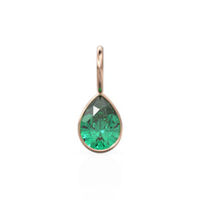 Load image into Gallery viewer, Zambian Emerald 7mm 14k Yellow Solid Gold Charm Pendant Bezel Jewelry Finding / May Birthstone / Green Gemstone / Pear Cut Amulet