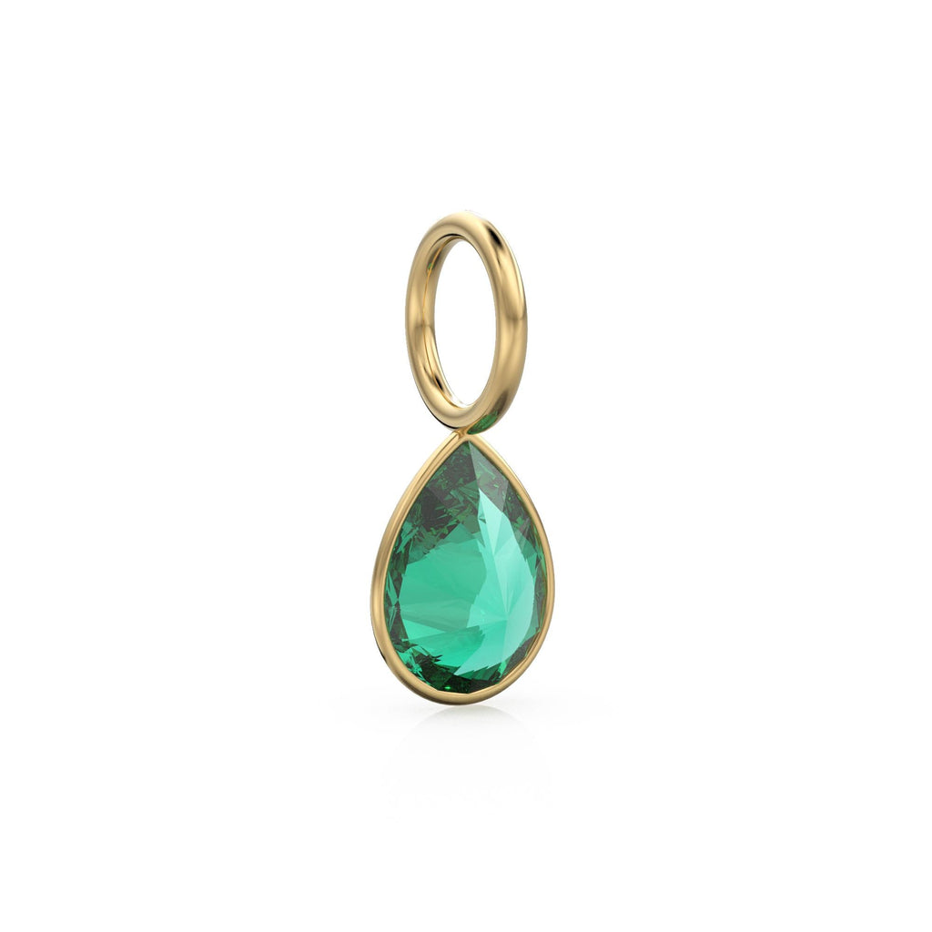 Zambian Emerald 7mm 14k Yellow Solid Gold Charm Pendant Bezel Jewelry Finding / May Birthstone / Green Gemstone / Pear Cut Amulet