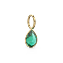 Load image into Gallery viewer, Zambian Emerald 7mm 14k Yellow Solid Gold Charm Pendant Bezel Jewelry Finding / May Birthstone / Green Gemstone / Pear Cut Amulet