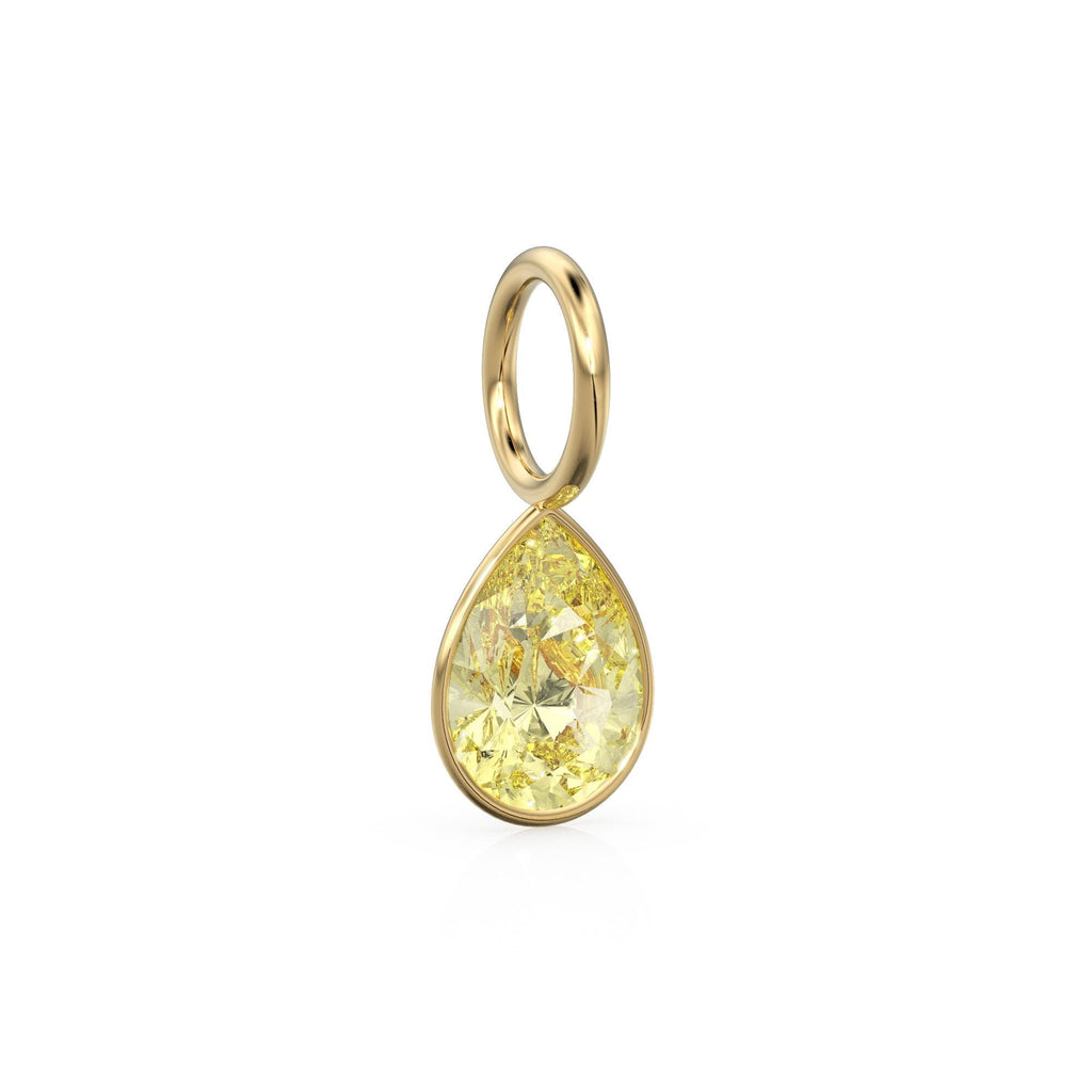 Lemon Quartz 7mm 14k Yellow Solid Gold Charm Pendant Bezel Jewelry Finding / November Birthstone / Yellow Gemstone / Pear Cut Amulet