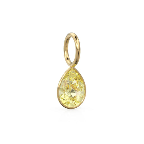 Lemon Quartz 7mm 14k Yellow Solid Gold Charm Pendant Bezel Jewelry Finding / November Birthstone / Yellow Gemstone / Pear Cut Amulet