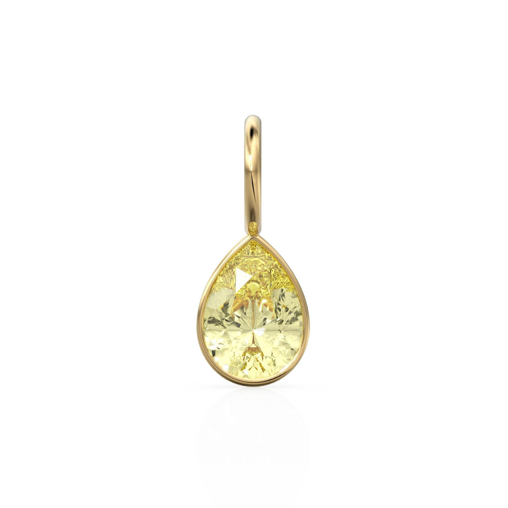 Lemon Quartz 7mm 14k Yellow Solid Gold Charm Pendant Bezel Jewelry Finding / November Birthstone / Yellow Gemstone / Pear Cut Amulet