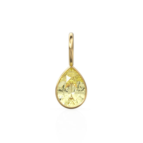 Lemon Quartz 7mm 14k Yellow Solid Gold Charm Pendant Bezel Jewelry Finding / November Birthstone / Yellow Gemstone / Pear Cut Amulet