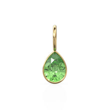 Load image into Gallery viewer, Green Peridot 7mm 14k Yellow Solid Gold Charm Pendant Bezel Jewelry Finding / August Birthstone / Olivine Gemstone Pear Cut Amulet