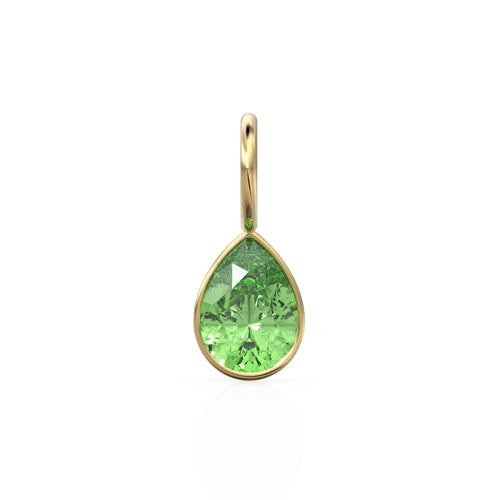 Green Peridot 7mm 14k Yellow Solid Gold Charm Pendant Bezel Jewelry Finding / August Birthstone / Olivine Gemstone Pear Cut Amulet