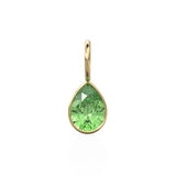 Green Peridot 7mm 14k Yellow Solid Gold Charm Pendant Bezel Jewelry Finding / August Birthstone / Olivine Gemstone Pear Cut Amulet