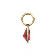 Load image into Gallery viewer, Red Ruby 7mm 14k Yellow Solid Gold Charm Pendant Bezel Jewelry Finding / July Birthstone / Red Gemstone / Pear Cut Amulet