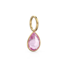 Load image into Gallery viewer, Pink Tourmaline 7mm 14k Yellow Solid Gold Charm Pendant Bezel Jewelry Finding / October Birthstone / Pink Gemstone / Pear Cut Amulet