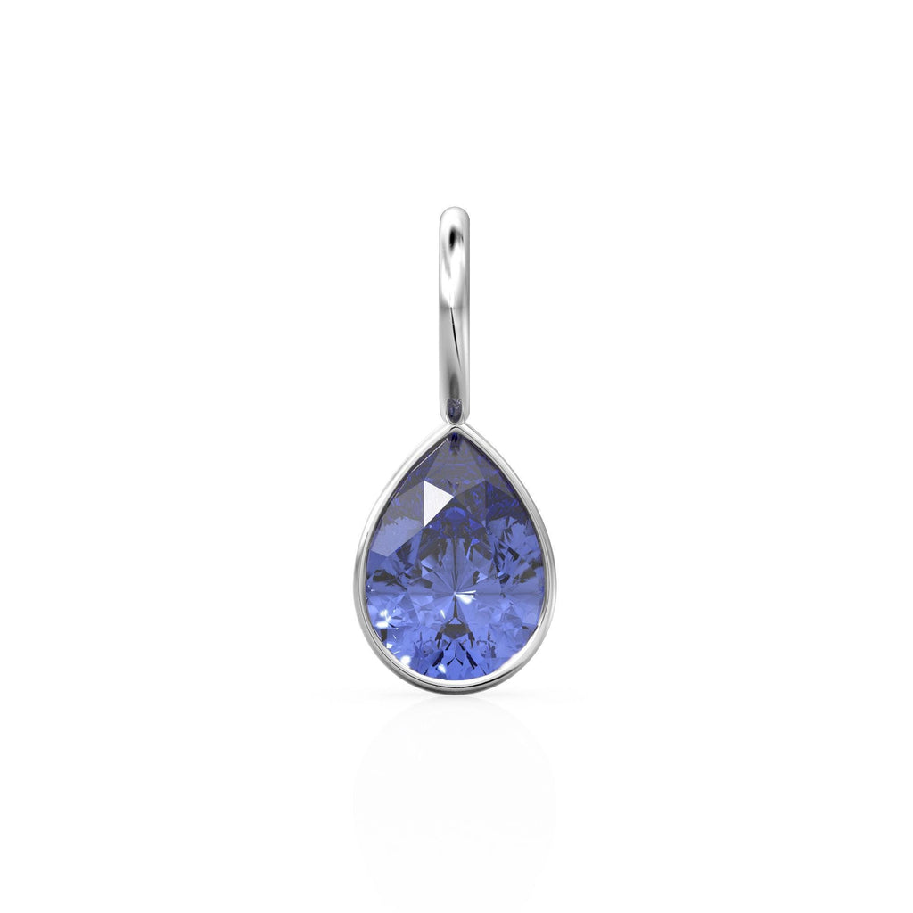 Blue Tanzanite 7mm 14k Yellow Solid Gold Charm Pendant Bezel Jewelry Finding / December Birthstone / Blue Gemstone / Pear Cut Amulet